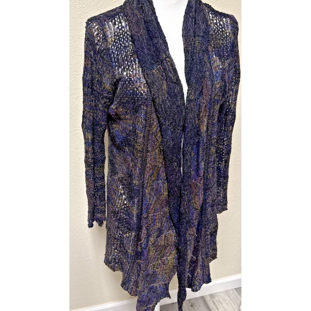 Women's Cardigan Open Knit Sweater Black Purple Spiderweb Grunge Petite Medium